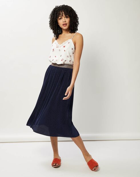 Top fluide dentelle & imprimé fantaisies blanc