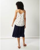 Top fluide dentelle & imprimé fantaisies blanc