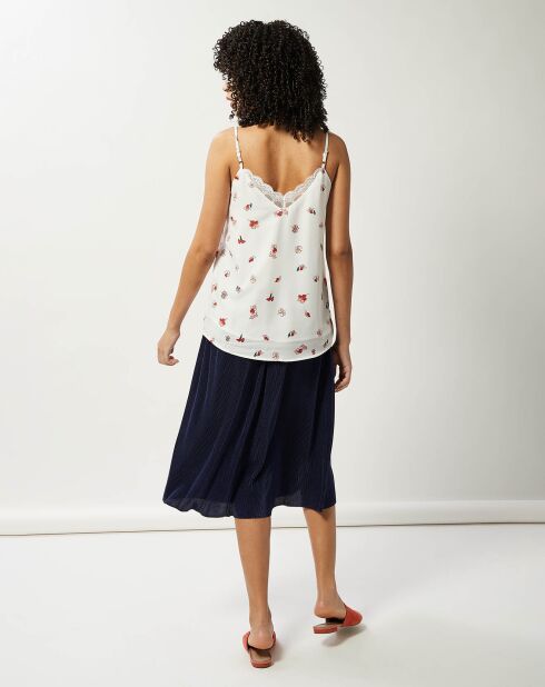 Top fluide dentelle & imprimé fantaisies blanc