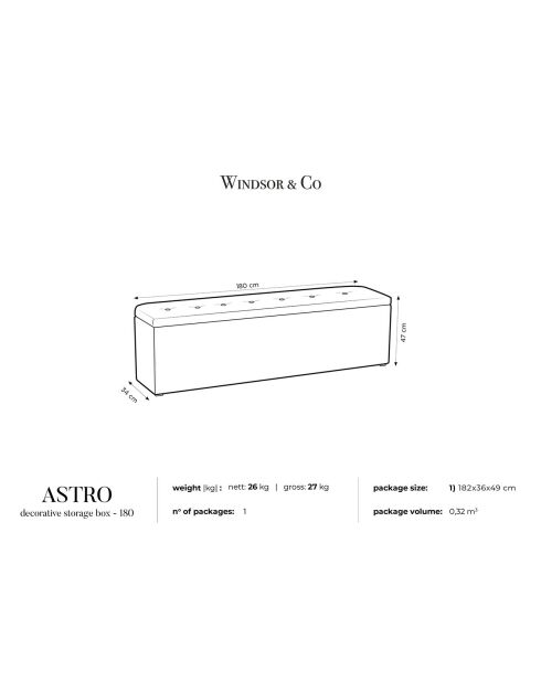 Coffre de rangement Astro noir - 180x47 cm