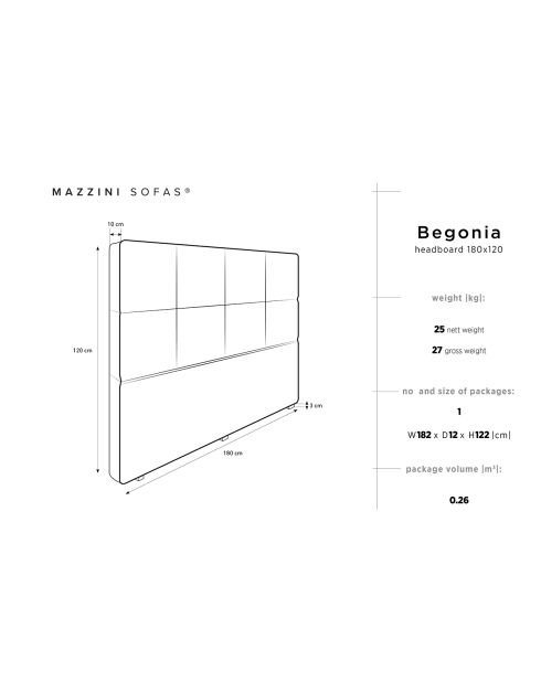 Tête de lit en Velours Begonia beige - 180 cm