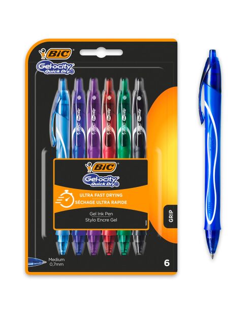 6 Stylos-gel Gel-ocity Quick Dry multicolores