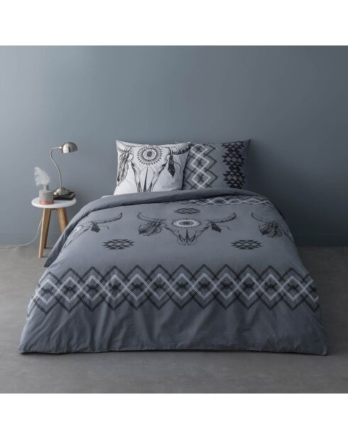 Parure Housse de couette Zen 100% Percale de Coton 57 fils grise - 240x220 cm