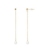 Geelgouden oorbellen met zoetwaterparels en witte peer