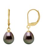 Schwarze Birnenohrringe aus Gelbgold mit Tahitiperle