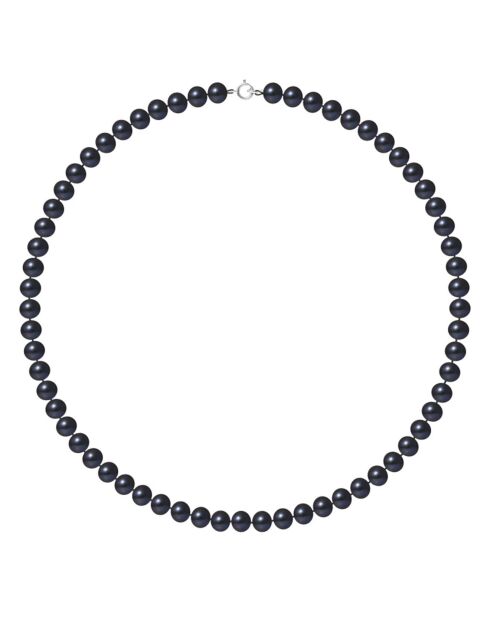 Witgouden ringketting zwarte halfronde zoetwaterparels