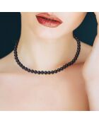 Witgouden ringketting zwarte halfronde zoetwaterparels