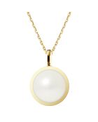 Geelgouden hanger met zoetwaterparel en witte knop