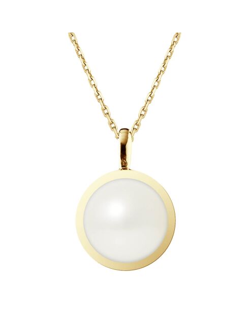 Geelgouden hanger met zoetwaterparel en witte knop