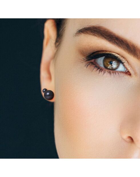 Boucles d'oreilles Duo Argent Perles d'Eau Douce boutons noires