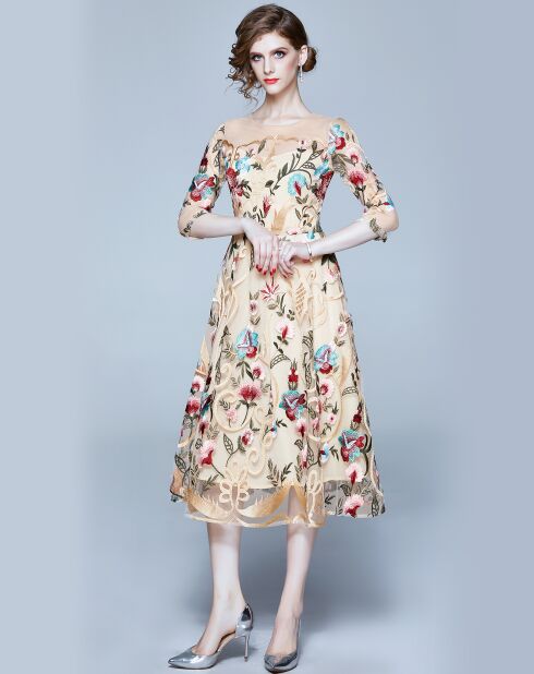 Robe Laylah abricot/multicolore