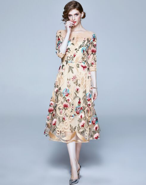 Robe Laylah abricot/multicolore