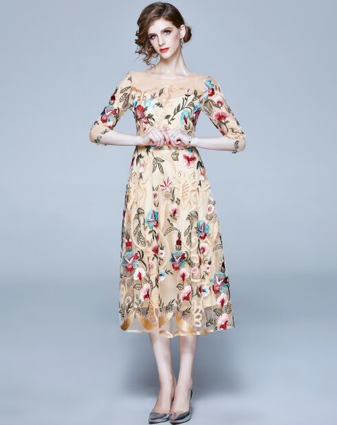 Robe Laylah abricot/multicolore