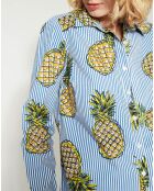 Chemise Gourmandise rayée & motifs ananas bleu pétrole
