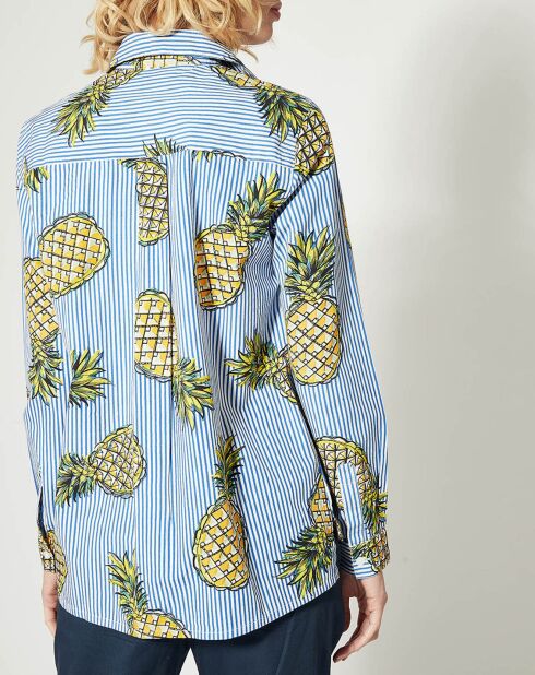 Chemise Gourmandise rayée & motifs ananas bleu pétrole