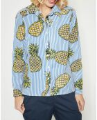 Chemise Gourmandise rayée & motifs ananas bleu pétrole