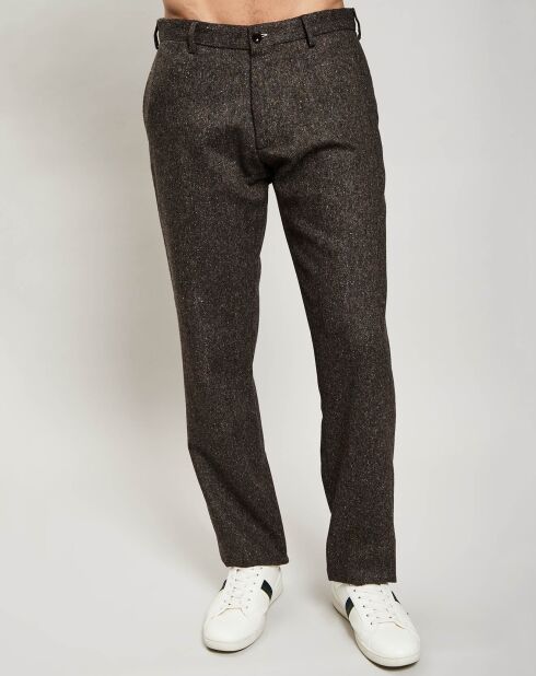 Pantalon en Laine & Soie mélangées marron foncé mélangé