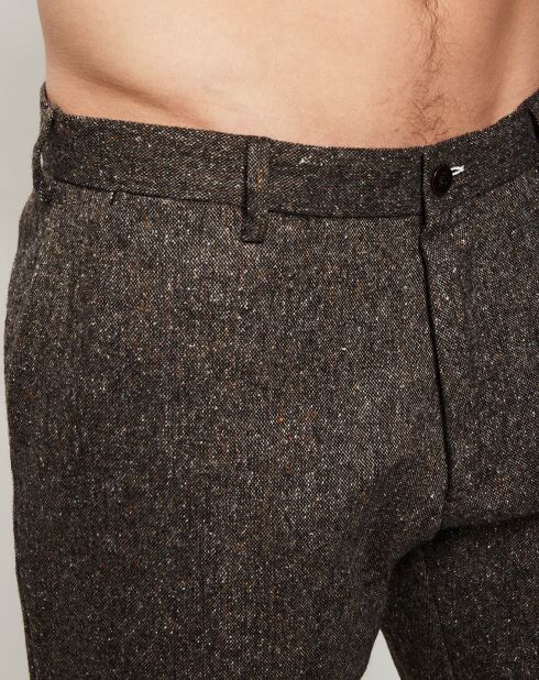 Pantalon en Laine & Soie mélangées marron foncé mélangé