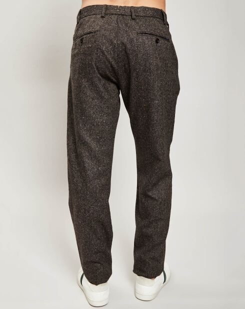 Pantalon en Laine & Soie mélangées marron foncé mélangé