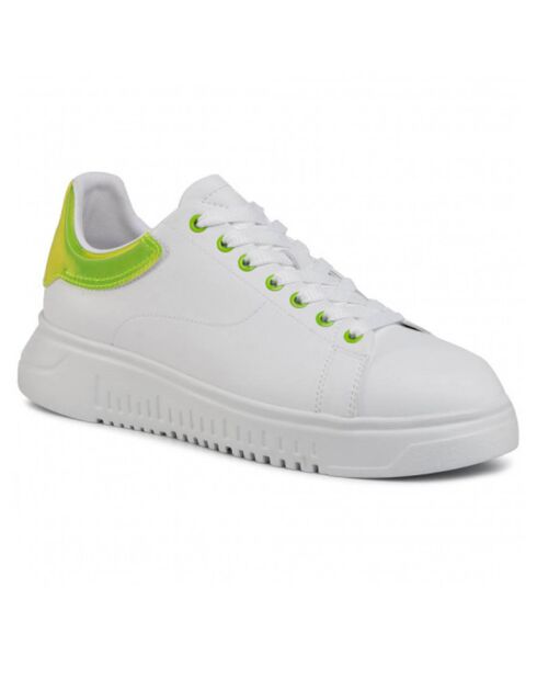 Baskets en Cuir blanc/vert fluo