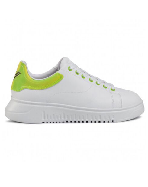 Baskets en Cuir blanc/vert fluo