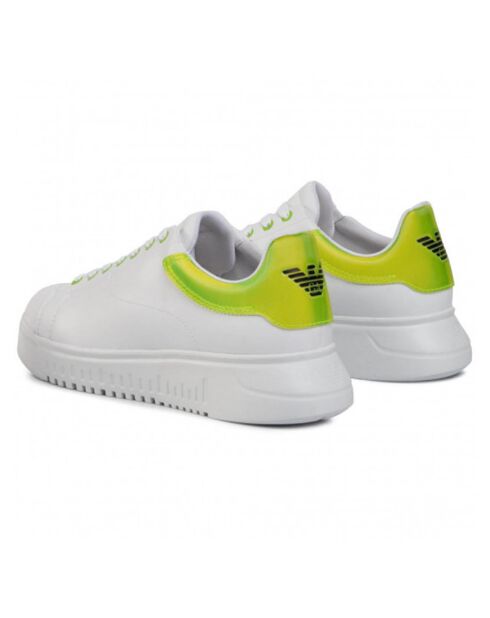Baskets en Cuir blanc/vert fluo