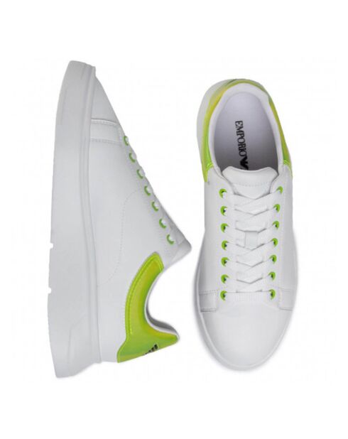 Baskets en Cuir blanc/vert fluo