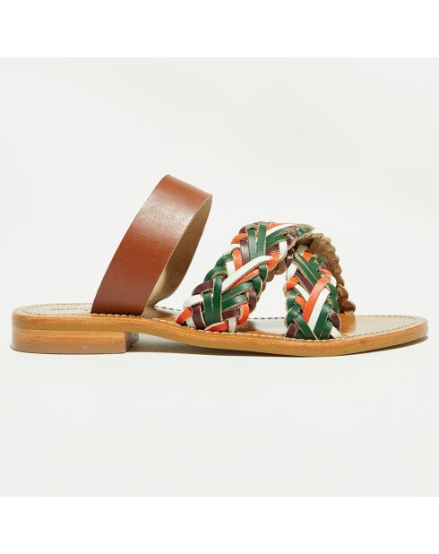 Camel/veelkleurige leren muiltjes van Moa