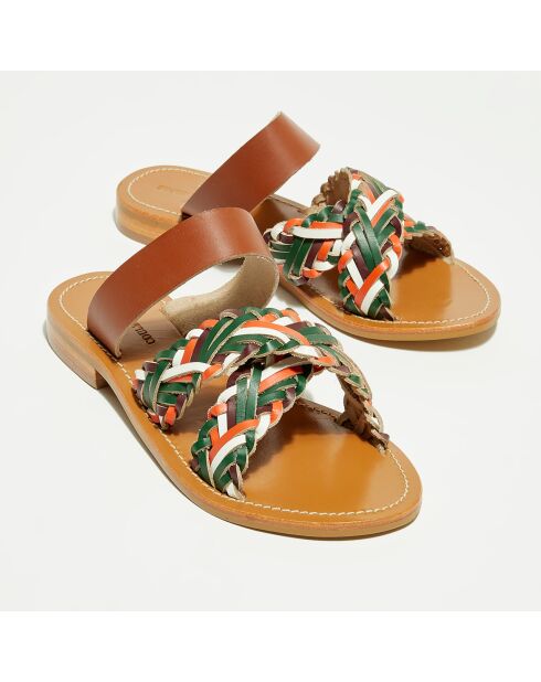 Camel/veelkleurige leren muiltjes van Moa