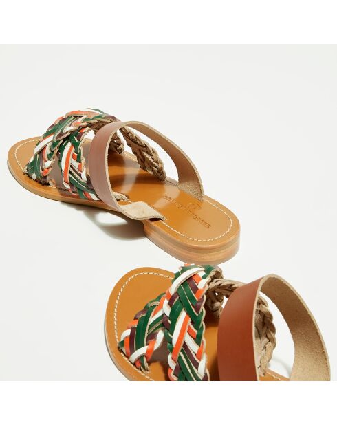 Camel/veelkleurige leren muiltjes van Moa