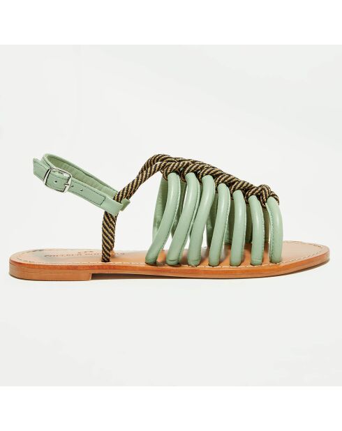 Blaugrüne Sandalen Leia aus Leder und Stoff