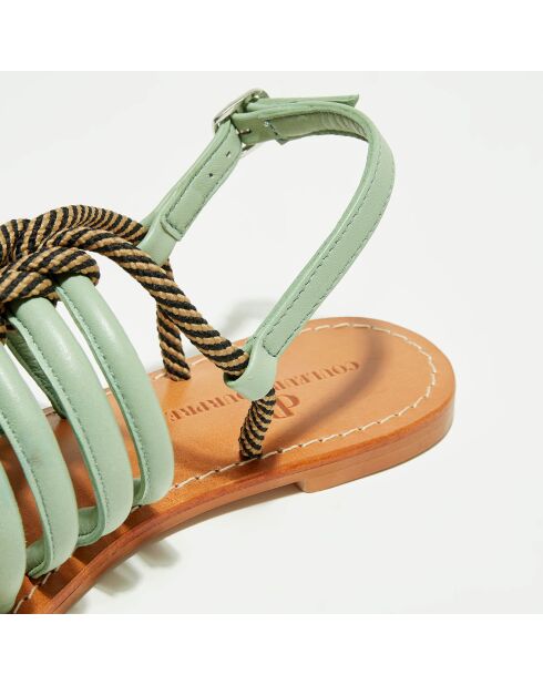 Blaugrüne Sandalen Leia aus Leder und Stoff