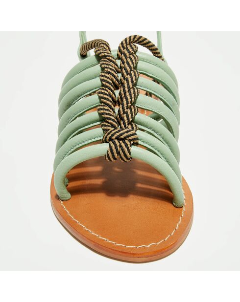 Blaugrüne Sandalen Leia aus Leder und Stoff