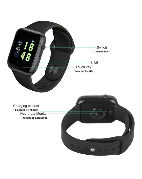 Reloj de fitness multifunción compatible con iOS y Android negro