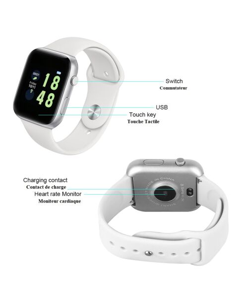 Reloj de fitness multifunción compatible con iOS y Android blanco