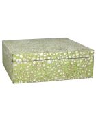 Boite avec Couvercle Tulum bambou/blanc/vert  -  23x23x8 cm