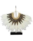 Collier en Plume Papua blanc/noir  -  33x7.5x32 cm