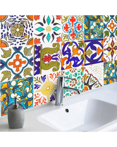 24 Stickers mosaïque Toscana multicolores - 10x10 cm