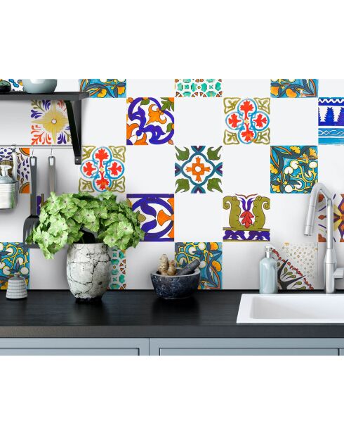 24 Stickers mosaïque Toscana multicolores - 10x10 cm