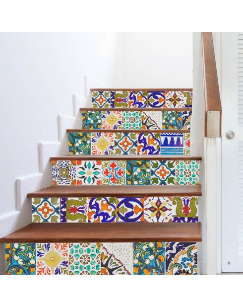 24 Stickers mosaïque Toscana multicolores - 10x10 cm