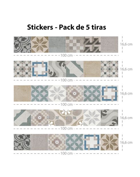 5 Bandes adhèsives mosaïque Provenza 1 multicolores - 16.6x100 cm