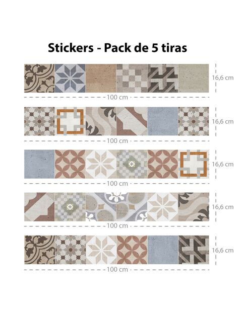 5 Bandes adhésives mosaïque Provenza 2 multicolores - 16.6x100 cm