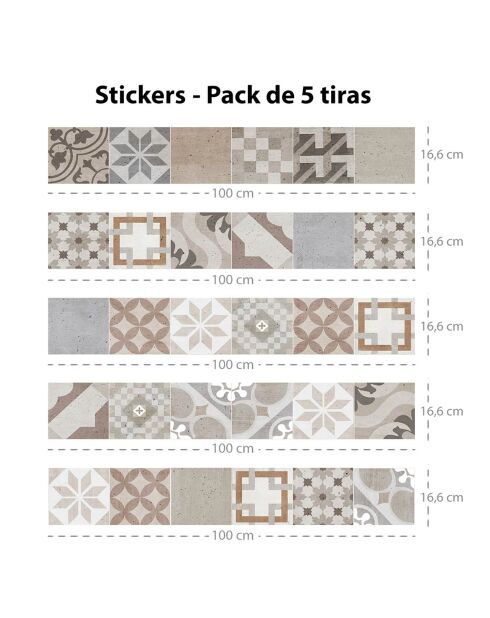 5 Bandes adhèsives mosaïque Provenza 3 multicolores - 16.6x100 cm