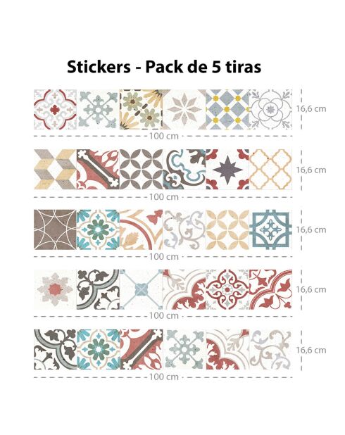 5 Bandes adhèsives mosaïque Provenza 4 multicolores - 16.6x100 cm