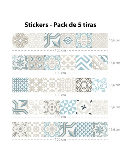 5 Bandes adhèsives mosaïque Provenza 5 multicolores - 16.6x100 cm