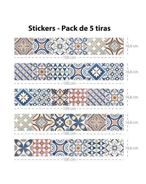 5 Bandes adhèsives mosaïque Guimaraes multicolores - 16.6x100 cm