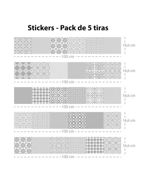 5 Bandes adhèsives Rossana grises - 16.6x100 cm