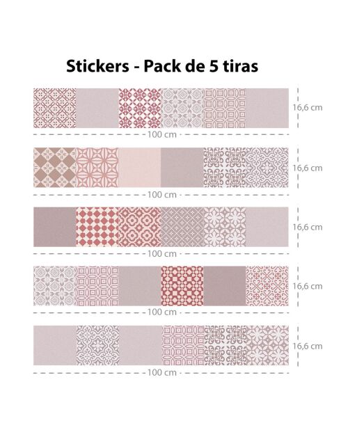5 Bandes adhèsives Rossana rouges - 16.6x100 cm