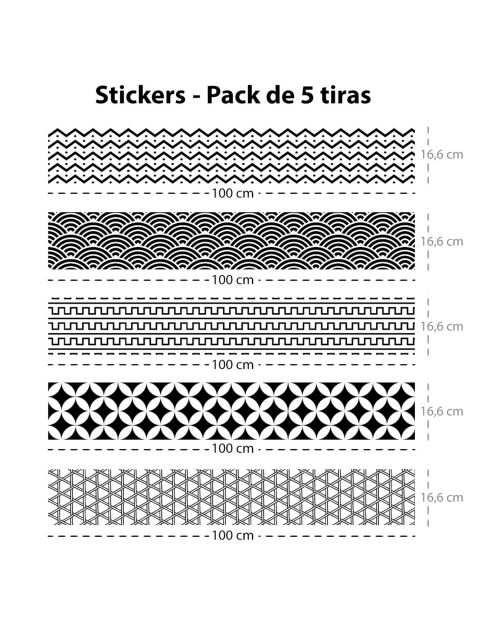 5 strisce adesive Geometrico 6 grigio/nere - 16,6x100 cm