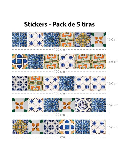 5 Bandes adhèsives Baldosas of porcelana multicolores - 16.6x100 cm